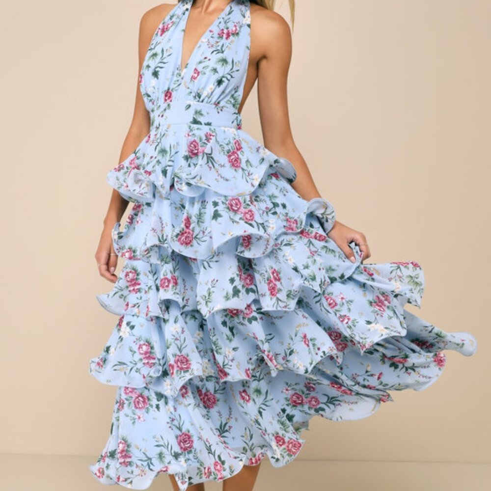 Lulu's Blue Floral Midi Dress